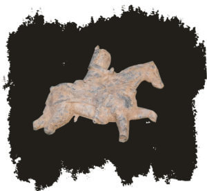 Zinnfiguren und Bleisoldaten: Beschädigter Bleisoldat auf einem Pferd